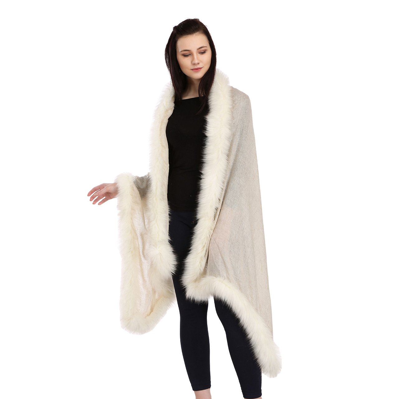 Pashmina wrap with faux fur trim - Image 2