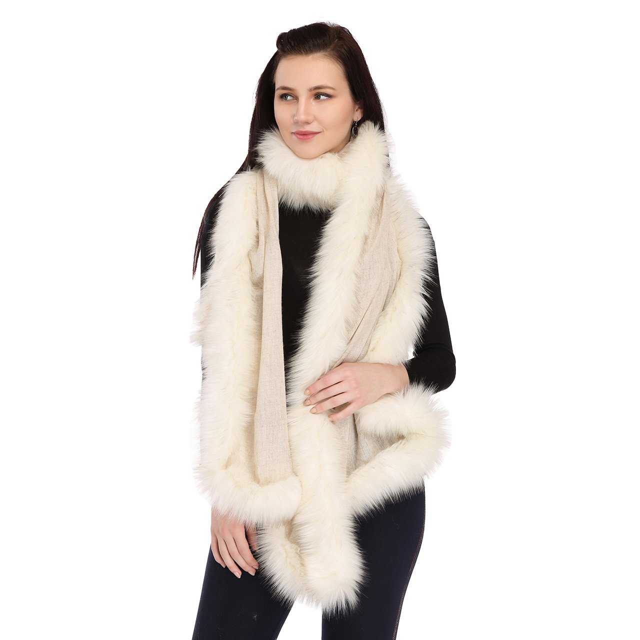 Pashmina wrap with faux fur trim