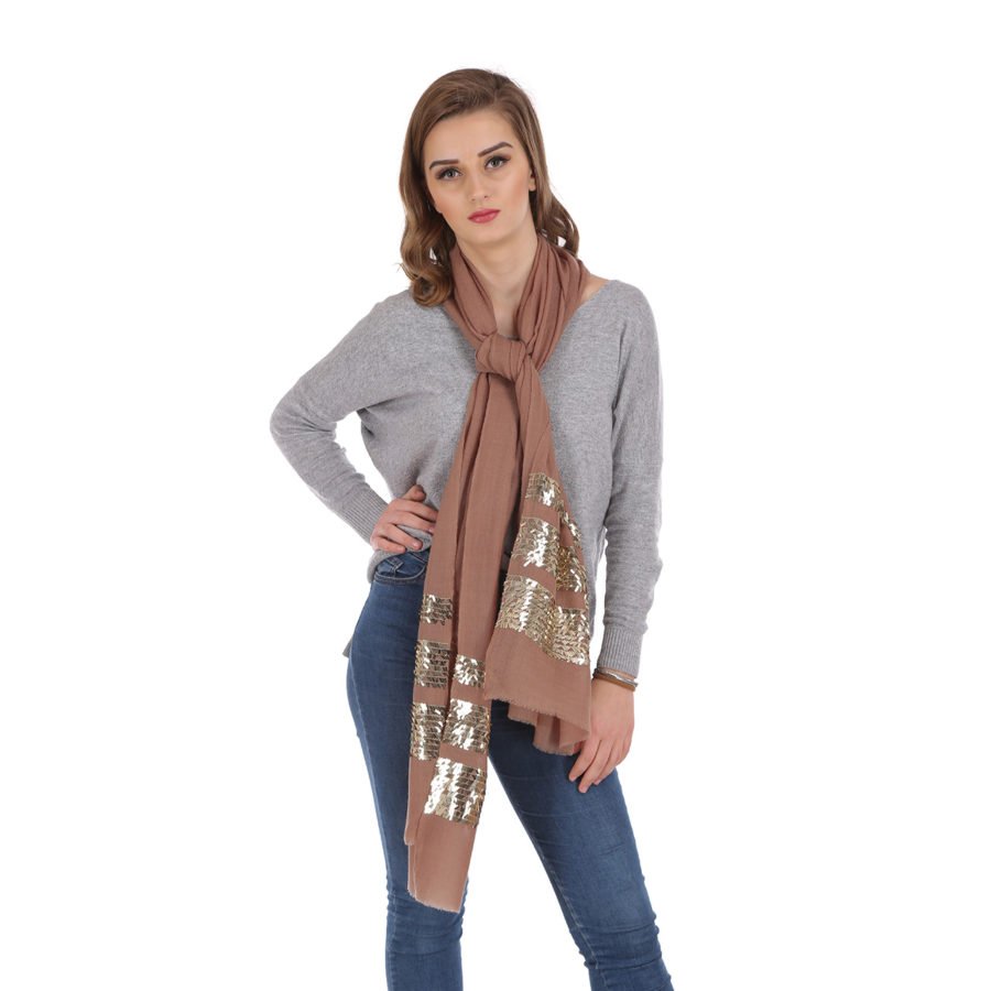 Scarf accessorized with sequins