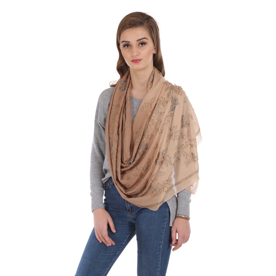 Cashmere pashmina scarf accessorized with crystals